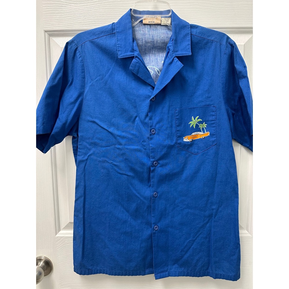 Frankenstein Vintage Mens Blue Cotton Rockin Roll Boy Surf Car Button Down Shirt